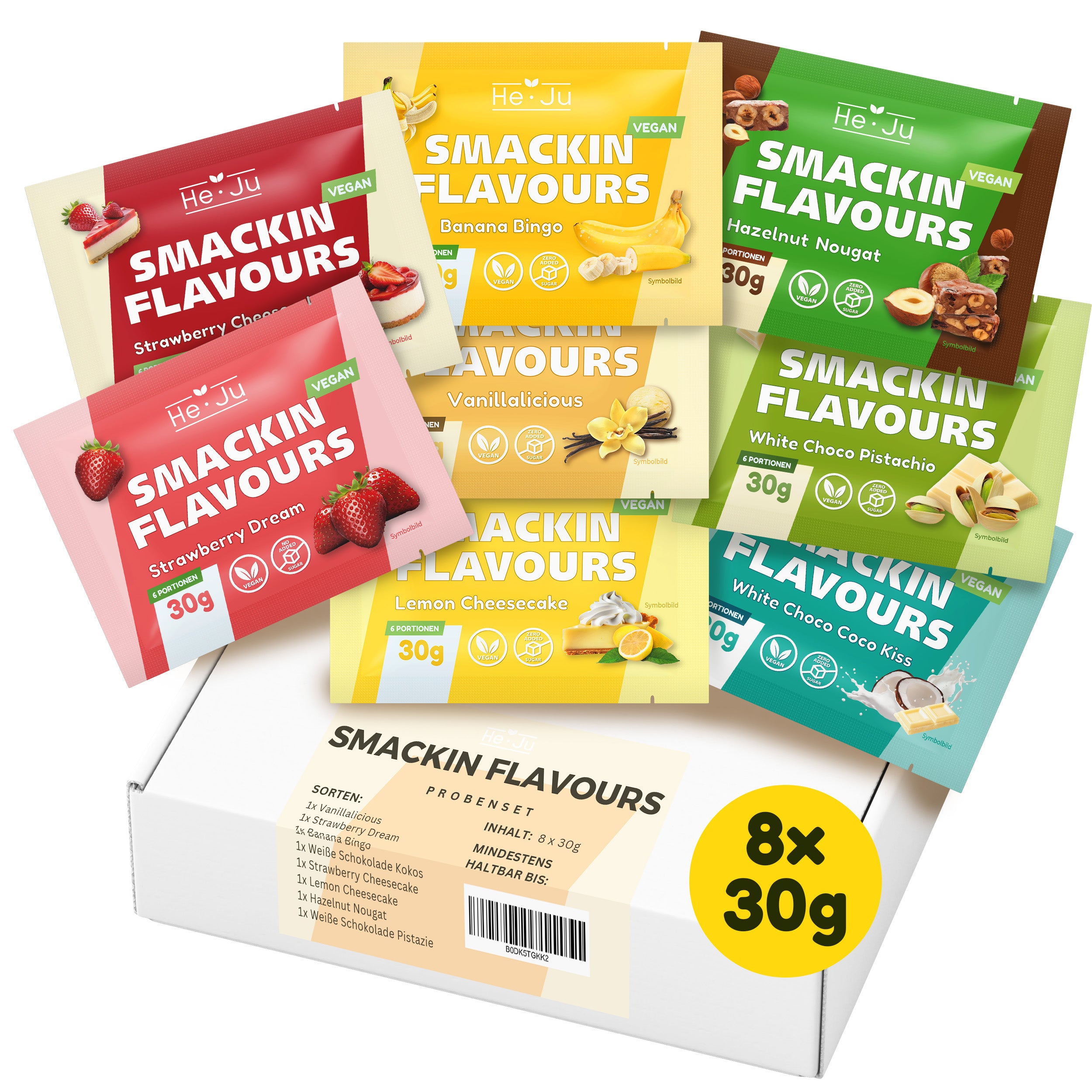 He-Ju Flavour Pulver Proben Set 8 x 30g, verschiedene Geschmackspulver Sorten