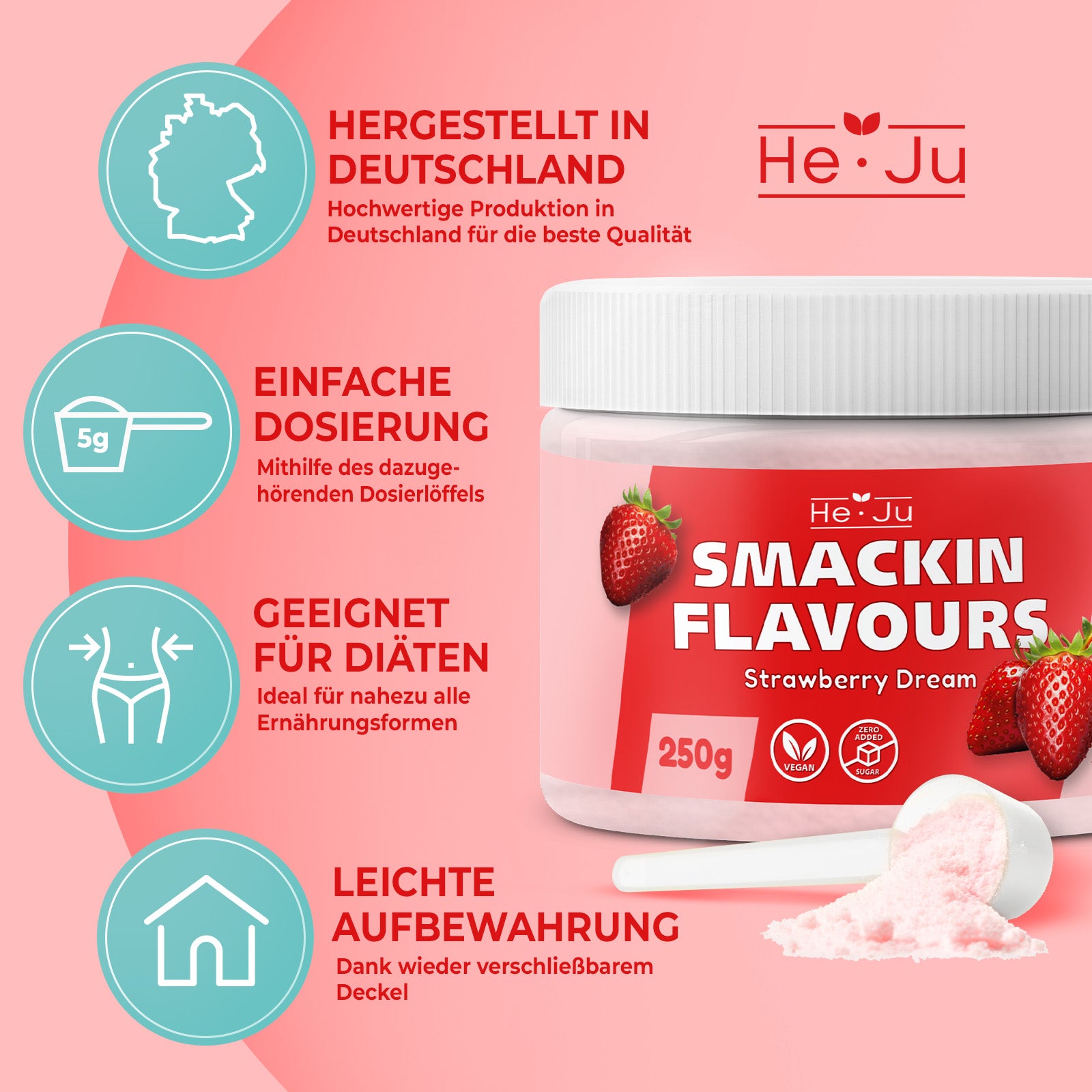 He-Ju Flavour Pulver Erdbeere 250g vegan