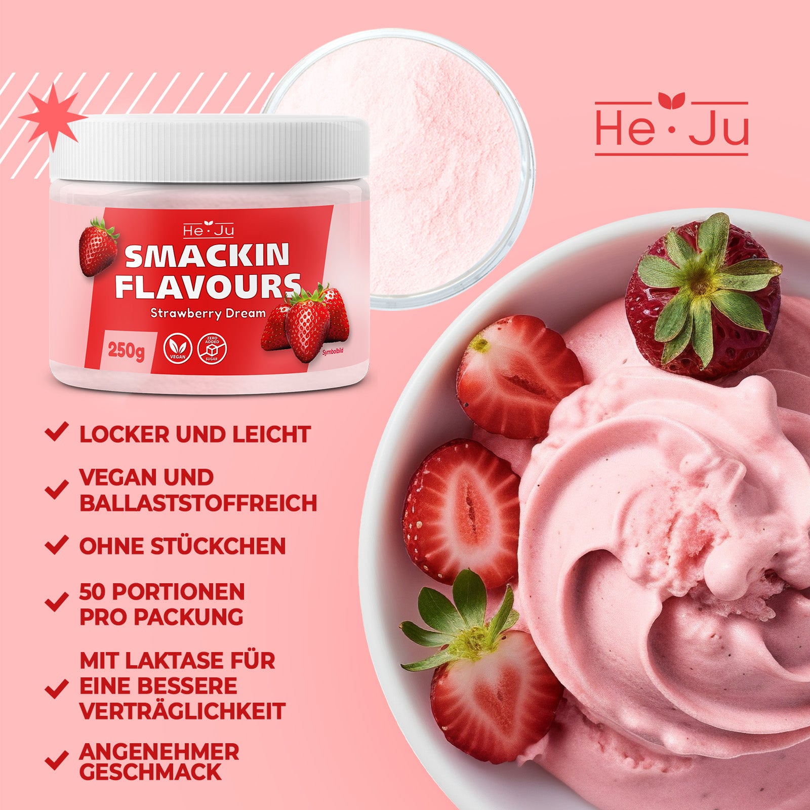 He-Ju Flavour Pulver Erdbeere 250g vegan
