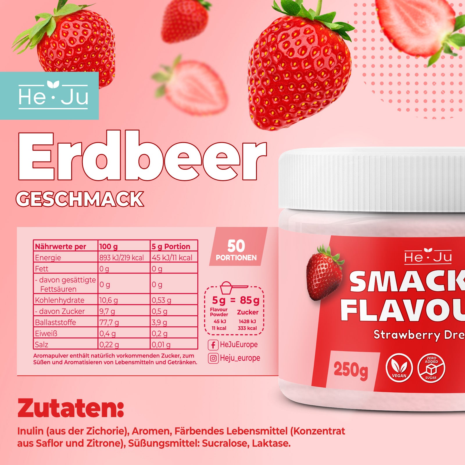 He-Ju Flavour Pulver Erdbeere 250g vegan