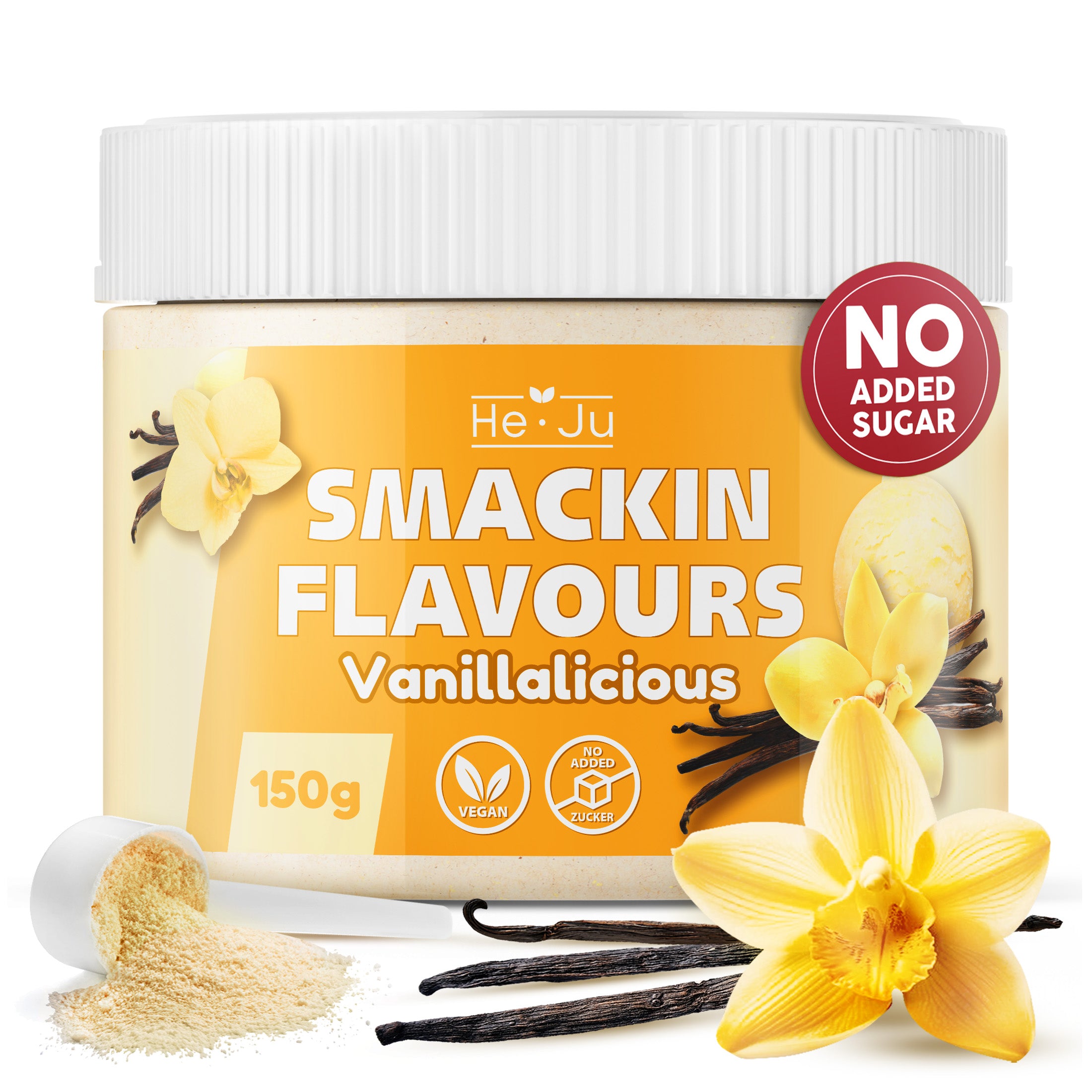 He-Ju Flavour Pulver Vanille, vegan, Geschmackspulver zum Süßen fast ohne Kalorien mit Vanille Geschmack (150g)