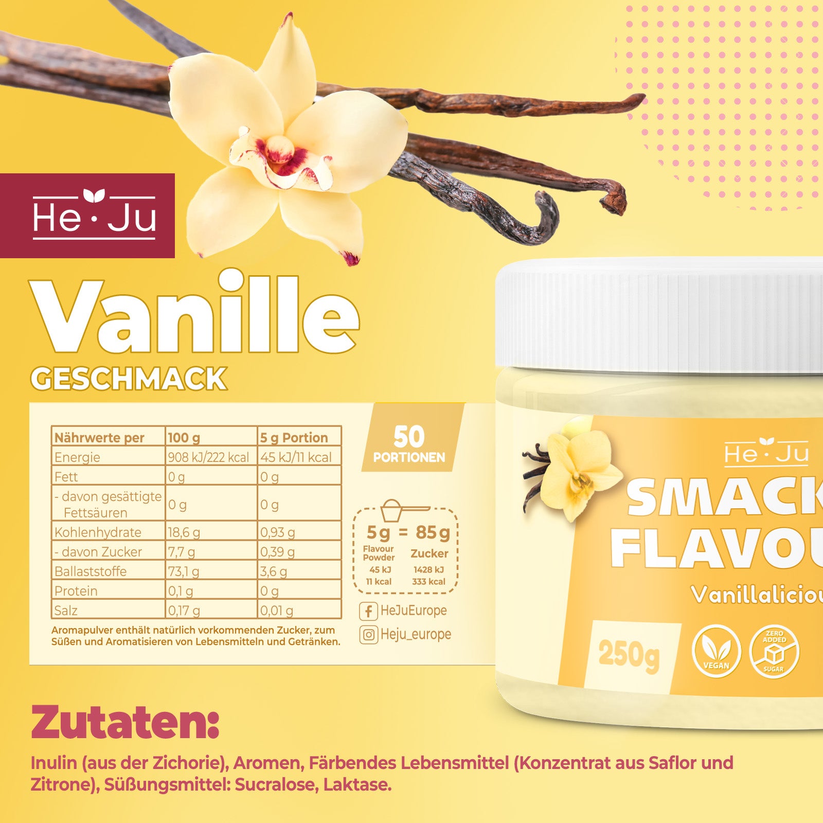 He-Ju Flavour Pulver Vanille 250g, vegan